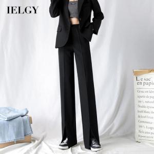 IELGY wide-leg trousers womens front slit high waist casual slimming