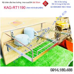 [HCM]Kệ đựng chén bát  KAG-RT1190 - dài 50cm x28cm inox SUS304  kệ úp chén bát 1 tầng inox Roca