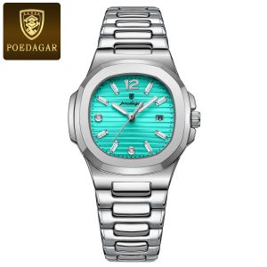 POEDAGAR Watch for Woman Original Square Dial Luminous Waterproof Date Ladies Wristwatch Formal Clock Reloj+box