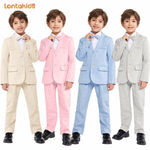 lontakids 3Pcs Toddler Boys Plaid Suit Wedding Prom Blazer Formal Wear Kids Jacket Trousers Bow Tie Set