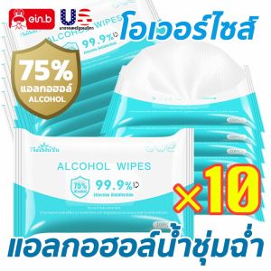 ทิชชู่แอลกฮอล์75% ทิชชู่เปียก ลัง พกพาง่าย ปลอดภัยจากเชื้อ ไม่ระคายเคืองผิว 10แผ่นx10ห่อ รุ่นฝาปิดใช้งานง่าย