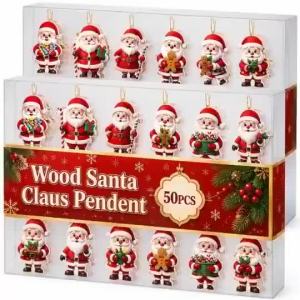10Pcs Christmas Wooden Pendant  Santa Claus 2D Flat Wooden Hanging Tag  Christmas Tree Ornament