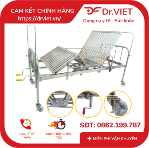 Giường y tế inox 1m2 2 tay quay có bô - DCG09