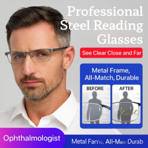 Professional Steel Reading Glasses Anti Blue Light Presbyopia Glasses Stainless Steel Frame Eyeglasses Auto Zoom Glasses +100 +150 +200 +250 +300 +350 +400