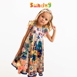Sunday Kids  Dress For Girls 3-6 Years Girls Dress Princess Baby Graffiti Bubble Sleeve Dress Festival Ceremony Birthday Party Dresses Childrens Clothing