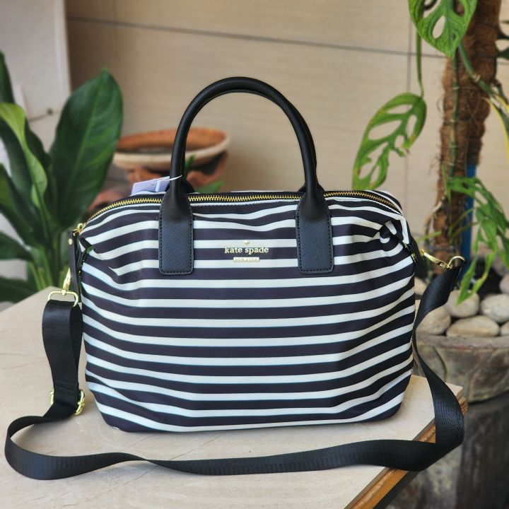 Kate spade black and white striped bag online