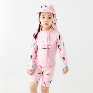 Girls Two Pieces Pink Swimwear Rash Guard for Kid Girl with Sunny Hat Infant Pink Sandy Beach Wear Swimming Outfit for Children Rush Guard for Kids Girl