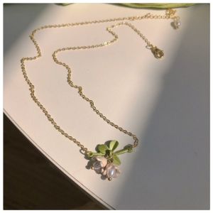 FELIZ White Lily of The Valley Jewelry Set Green Pearl Orchids Bracelet Tassel Flower Necklace Gifts