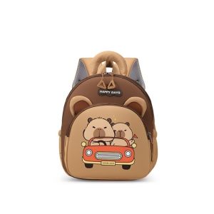PICKIT Cartoon Capybara Backpack Nylon Large Capacity Capybara School Bag Kawaii Multi-pocket Kindergarten Backpack