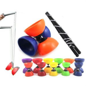 BWNTIX with Sticks Rope Diabolo Yoyo Soft Material Leather Bowl Diabolo Triple Bearing Great Present Thicken Yoyo Chinese Toy Fitness Ball