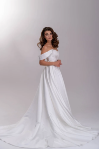 satin wedding dress romantic white dress A-line silhouette long wedding gown dress with train white satin dress modern wedding dress