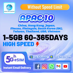 apac 10 eSIM Ultra 5G 60-365 Days 1-5GB Data |add-on| Instant 24h Email Delivery | High Speed ⚡ |without number