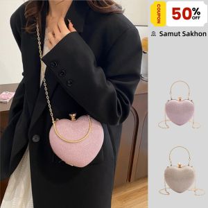 QNQN 【การจัดส่งสินค้า 2-3 วัน】กระเป๋าสตรีสไตล์ใหม่กระเป๋าแฟชั่นดินเนอร์พรีเมี่ยมเนื้อหัวใจกระเป๋าสะพายโซ่ไหล่กระเป๋าสะพาย