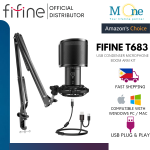 Fifine T683 USB Gaming Streaming Cardioid Condenser Microphone Kit with Arm Stand Mute Button & Gain for recording