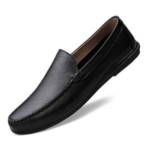 2023 Mens Casual Shoes Genuine Leather Handmade Moccasins Loafers Mens Shoes Big Plus Size 46 Spring black or brown color slip on