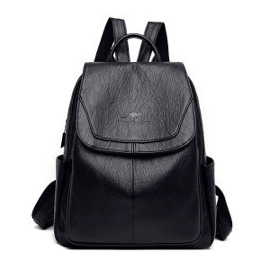 Tas Ransel Wanita Backpack Sekolah Hitam Polos Punggung Kulit Sintetis Fashion Kasual Korea COD T236