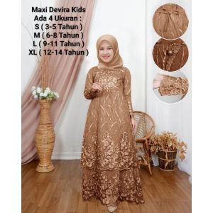 Pakaian Gamis Anak Perempuan Maxi Devira Kids Model Dress Susun Size 3-14 Tahun Matt Full Brokat Mutiara di Lapis Furing Hyget