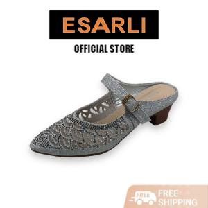 ESARLI | Womens Mid-Heel Shoes for Evening Formal or Dinner (Black Silver)