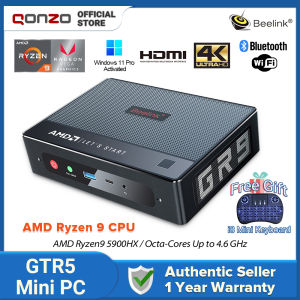 New Beelink GTR5 MINI PC (Pre-activated Win 11 Pro) 16/32GB DDR4 500GB/1TB SSD M.2 Storage CPU AMD Ryzen 9 5900HX Octa-Core Support 2.5 inch SSD/HDD Storage Expansion Bluetooth 5.2 Wi-Fi 6E HDMI Output Gigabit Internet Mini Computer From Qonzo