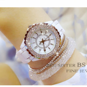 [ Get a Free Bracelet ] BS Bee Sister New Arrival Factory Direct Fashion Womens Watches Casual Ceramic Strap Alloy Case Quartz Waterproof Watches Elegant Diamond Austrian Rhinestone Luxury Ladies Wrist Watches FA0280T + Free Bracelet [ Buy 1 Get 1 Free ]