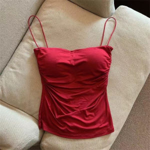 3/1PCS Summer Padded Bra Gather Sling Camisole Women Singlet Top Suspender Solid color slim camisole