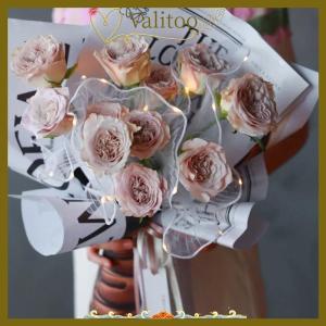 [Valitoo] กระดาษห่อดอกไม้ LED พร้อมไฟ1ชิ้นเส้นด้ายลายคลื่นลูกไม้บรรจุภัณฑ์ช่อดอกไม้ตกแต่งงานแต่งงานของขวัญวันเกิด