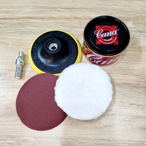 Bộ 4 Gồm Dụng Cụ Đánh Bóng Xe Phớt Và Bông 100mm Cana 100g Cốt M10 Gắn Máy Mài Cầm Tay