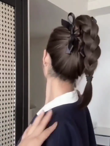 New Chinese Styles Braided Ponytail with Bowknot Clip for Women All Matching High Temperature Fiber Braid Wigs Extension