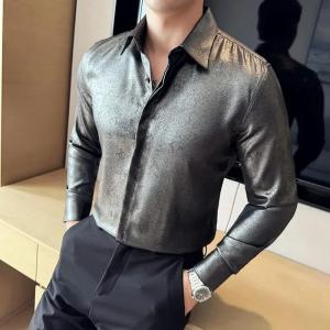 High quality luxury mens solid color long-sleeve shirt perfect for parties and stage performances in autumn.M-4XL