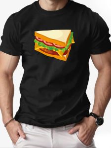 Mens T-Shirt Cartoon Sandwich Pattern Printed Fashion Leisure Sports Mens Round Neck T-shirt High Quality Mens Clothing