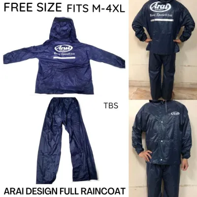 ARAI DESIGN Motorcycle Raincoat Jacket Pants Full Set (Modern Button Rain Coat Design Top Quality Free Size)