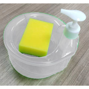 Round Shape Dishwashing Soap Liquid Pump Soap Dispenser With Sponge Kitchen Soap Washing Box