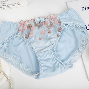 Japanese Style Womens Ice Silk Comfortable Breathable Cute Flower Embroidery Fresh Milk Silk Low Waist Sweet Womens Triangle Panties