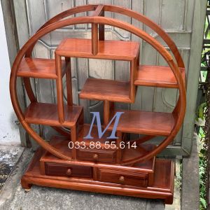 Kệ Trang Trí Gỗ HươngĐế Tròn Phòng Khách Cỡ 85x70x25