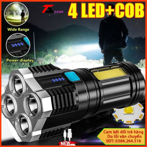 Đèn pin cầm tay 4 bóng sáng 4 chức sáng tiện lợi sạc bằng cổng USB đèn led tiện lợi