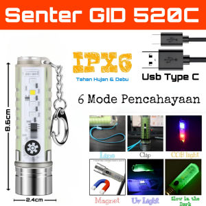 Senter Transparan Magnet Zoom in out Cas 8 Mode Warna 30W Waterproof Flashlight 520A 520 Series - Sc