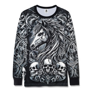 Mens Plus Size Road Beast Wolf Graphic Long Sleeve Motorcycle Riding Jersey Quick Dry Top LA047