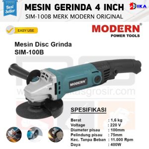 MESIN ANGLE GURINDA MODERN SIM 100 B PAKET LENGKAP / MODERN SIM-100 B Gerinda Tangan 4 Inch Angle Disc Grinder Gurinda Grinda Listrik Mesin SIM100B / Mesin Gerinda Tangan 4" MODERN SIM100B / Mesin Gurinda Grinda Listrik 4 Inch SIM-100B