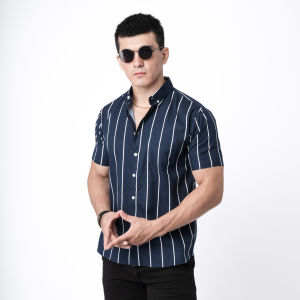 VENGOZ Kemeja Pria Slimfit - Vicente Stripe Navy SS