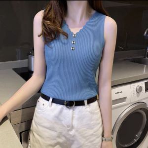 Mozo -Kualitas import Tanktop Rajut Wanita Bottoming Gaya Korea Bahan Ice Silk Premium RJ12