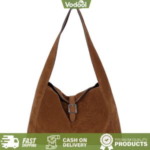 [VSC] Women Girls Faux Suede Solid Color Shoulder Bag Fashion Commute Handbag Lazy Aesthetic Vintage Underarm Bag for Work Shopping Travel Daily