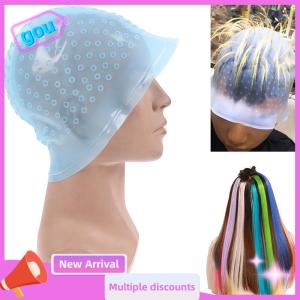 gou Silicone Hair Styling Coloring Cap + Hook Needle Color Dye Highlighting Dye Cap