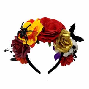 Realistic Artificial Flower Hairband with Skull For Halloween Parties Costume Accessory Dark Series Roleplay Headpiece