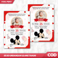 (ISI 50 PCS) UNDANGAN ULANG TAHUN TEMA MIKEY MOUSE / UNDANGAN ULTAH CUSTOM. 