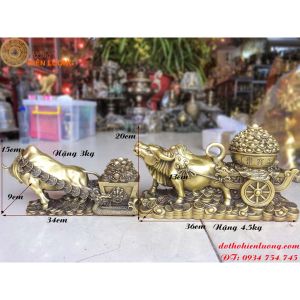 Tượng Trâu Kéo Tiền Bằng Đồng Phong Thủy DxRxC: 34x9x15cm Nặng 3kg