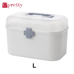 Upretty First Aid Kit Set 3/2 Layer Portable First Aid Kit Storage Box Plastic Multi-Functional Family Emergency Kit Box with Handle