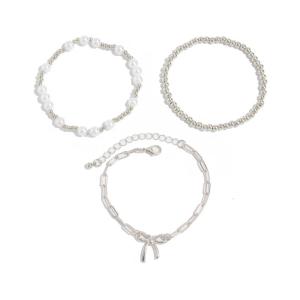 Elegant Bowknot Imitation Pearls Bracelet Adjustable Hand Chain For Women Fashion Accessories Gift
