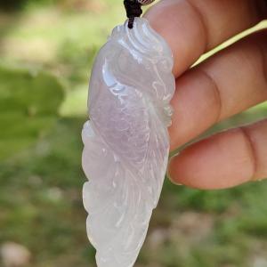 Rare Pinkish Light Lavender Hue Natural Type A Jadeite Pendant Necklace crafted as Parrot symbols of Wise and brave heroic with certificate weigh 11.33 grams 51.3 * 17.8 * 8.6 mm mid-year offer and suitable for daily wear or collections (pendant28)