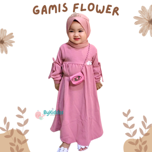 ByKiddos - Dress Gamis LOKAL Anak Perempuan Motif FLOWER / Pakaian Muslimah Anak Perempuan Cantik