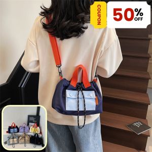QNQN กระเป๋าไหล่สีความคมชัดใหม่ กระเป๋าไนล่อน กระเป๋า Messenger ง่าย กระเป๋ามือขนาดใหญ่ กระเป๋าน้ำหนักเบาสำหรับผู้หญิง